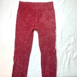 Athleisure Dark Red Tie Dyed Seamless Leggings 1X